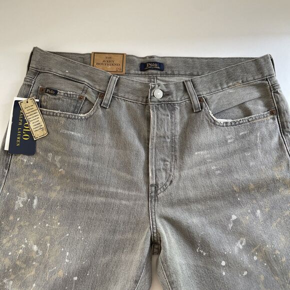 Polo Ralph Lauren WMNS 29 Grey “The Avery Boyfriend” Paint Button Fly (34WX27L) - Picture 1 of 16